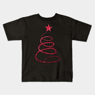 Minimalistic Red Faux Glitter Star Christmas Tree Kids T-Shirt